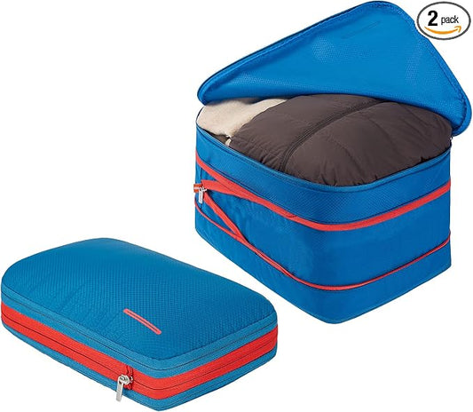 BeeNesting Compression Packing Cubes 2 Set for Travel Suitcase Organizer Accessories with Shoes Bag (M+L 9L/15L,BlackRed) by BeeNesting
