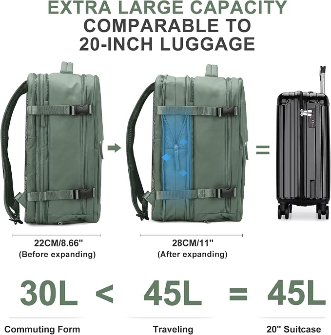 coowoz Large Travel Backpack For Women Men, Carry On Backpack,Hiking Backpack Waterproof Outdoor Sports Rucksack Casual Daypack Expandable Heavy Duty Extra large Backpack Olive Green - Image 5