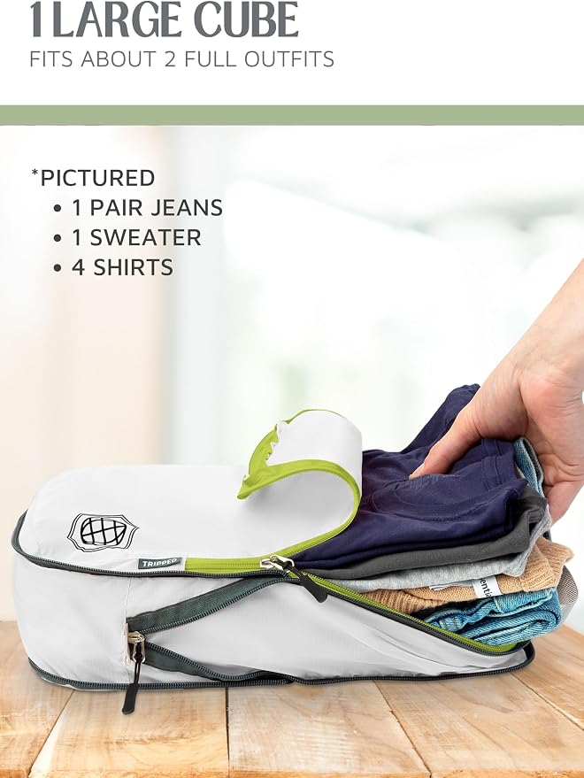Compression Packing Cubes for Travel, 2-Piece Lightweight Packing Cubes Set for Carry-On Luggage & Backpacks – TRIPPED Travel Gear (White and Green) - Image 5