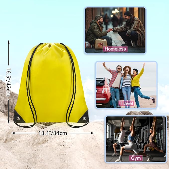 Grneric Drawstring Bags Bulk 14 Pcs Drawstring Backpack Bulk Cinch Bag Sackpack for Men Women Gym (Yellow) - Image 2