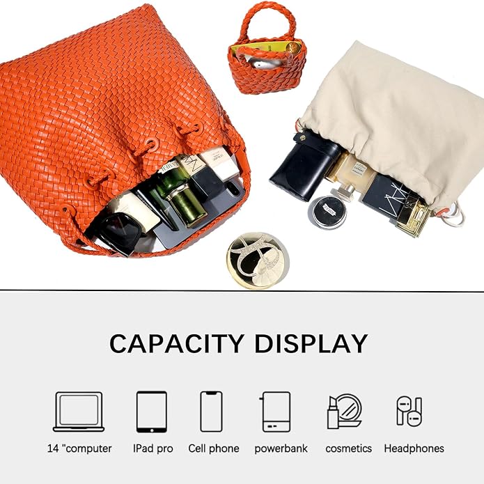 JINMANXUE Woven Purse for Women, Beach Hobo Shoulder Bag, Top-handle Tote Handbag, Shopper Underarm Satchel for Work Travel | Spacious Lightweight - Image 5