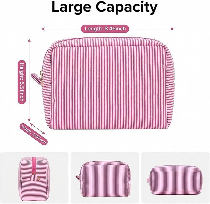 12 PACK Makeup Bags-Bulk Graduatin Gifts Seersucker Cosmetic Bag for Women Bridesmaid Gifts Makeup Pouch for Wedding Party Favors Bachelorette Party Decorations Travel Toiletry Organizer(12, Pink) - Image 2