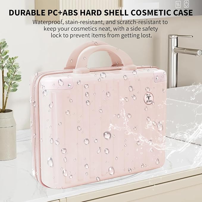 14 Inch Portable Waterproof Hard Shell Travel Makeup Case (Pink) | with Lock, ABS Scratch-Proof, Carrying Cosmetic Organizer Case with Elastic Band, Mini Suitcase Vanity Case for Women Girl - Image 6