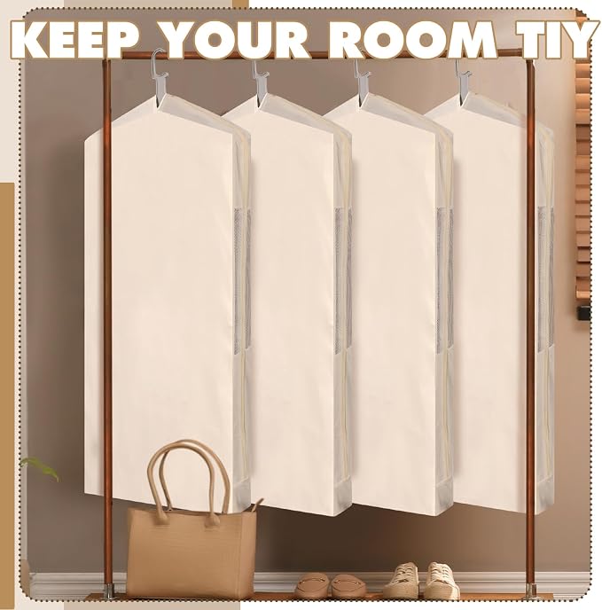 Aliceset 3 Pack Pure Cotton Garment Storage Bag for Hanging Clothes 24 x 61 Inch Breathable Garment Cover Canvas Suit Bags for Closet Storage Short Dresses Suits Gowns - Image 7