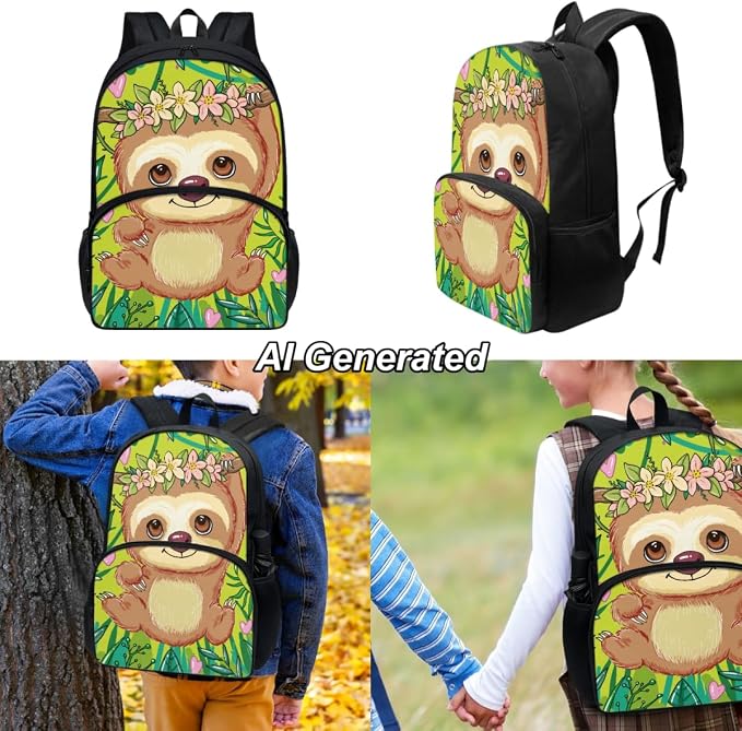 Sloth Girls Bookbag Kids Backpack for Girls Elementary Kindergarten Preschool School Bag with Lunch Bag and Pencil Box Set 3-in-1 Casual Daypack - Image 2