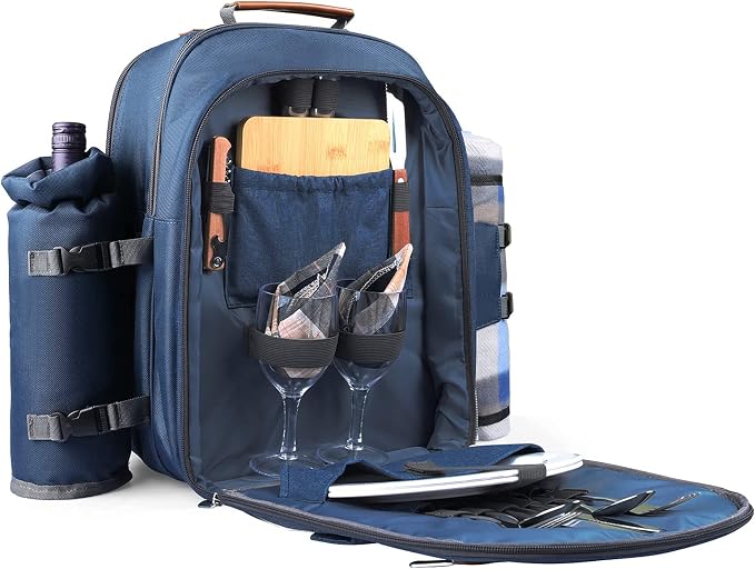 Sunflora Picnic Backpack for 2 Person Set Pack with Insulated Waterproof Pouch for Couple Outdoor Camping (Navy) - Image 2