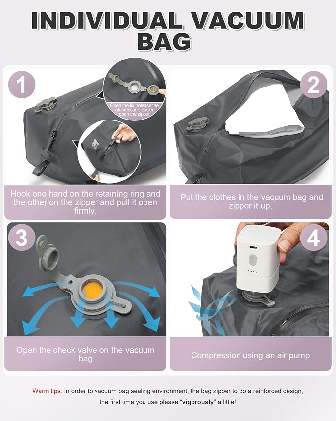VGCUB Vacuum Backpack Travel with Pump, Vacuum Seal Compression Bags Laptop Backpack Personal Item - Image 3