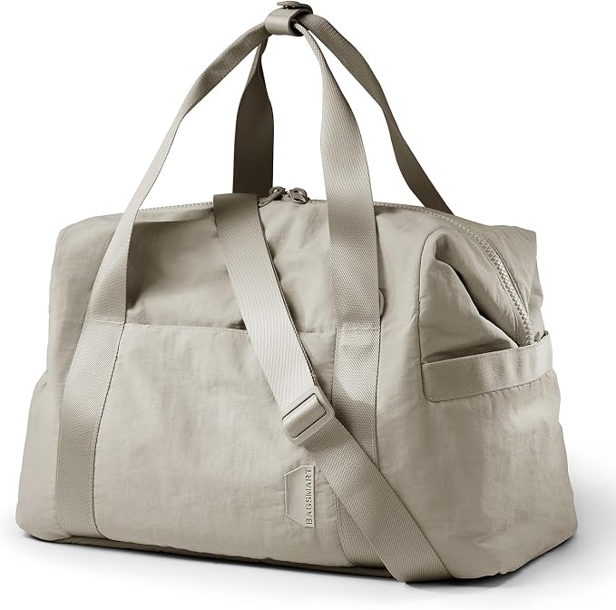 BAGSMART Gym Bag for Women, Carry on Weekender Overnight Bag, Travel Duffel Bags with Trolley Sleeve, Personal Item Travel Bag Tote Bag Workout Dance Bag, Beige-M by BAGSMART