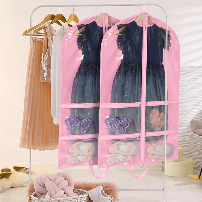LOVEGRASS Kids Garment Bags for Dance Costumes, 40" Dance Garment Bags for Dancers with 4 Clear Zipper Pockets, Foldable Dance Competition Garment Bags for Hanging Clothes, 6 Pack, Pink - Image 5