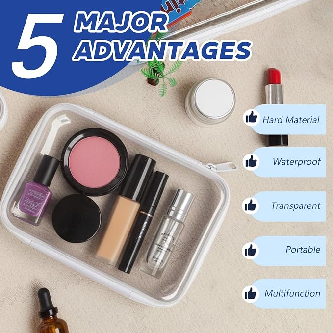 Dimore 9 Pack Medium Clear Hard Shell Zipper Case, 9.5x7x2 Inch Versatile PVC Organizer Box with Zipper, Multi-Purpose Storage Pouch for Makeup, Toiletries, Office Supplies, Chargers - Image 5