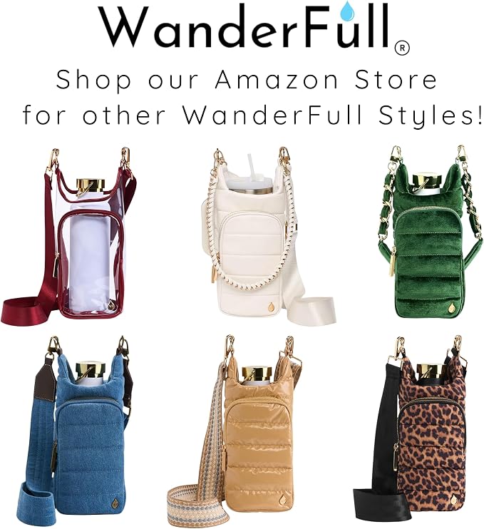 WanderFull Original HydroBag Handle®, Zipper for Handle, 40 oz Water Bottle Holder w/Strap, Crossbody Carrier Bag w/Phone Pocket, Tumbler Accessories - Navy Matte w/Vegan Leather Trimmed Strap - Image 8