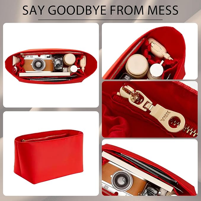 Doxo Purse Organizer Insert for LV Neverfull MM, Premium Nylon Bag Organizer with YKK Zipper & Bottle Holder, Multi Compartments Lightweight Waterproof Handbag Interior Divider, Red - Image 6