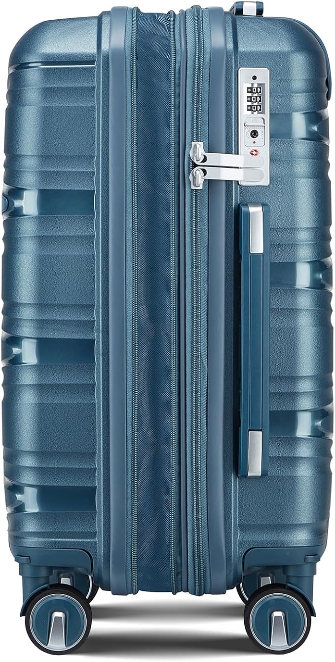 TRAVELEO 4 Piece Carry On Luggage Set 20 Inch, Expandable PP Hardshell Suitcase with Detachable Spinner Wheels TSA Lock, Includes Cosmetic Case, Travel Tote & Toiletry Bag, Lightweight (Peacock Blue) - Image 7