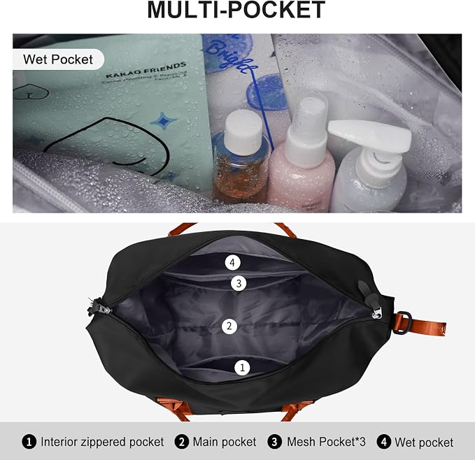 Travel Duffel Bag, Carry On Overnight Weekender Bags for Women | Travel Bag with Wet Pocket & Trolley Sleeve, For Spirit Airlines 18x14x8 Personal Item Bag - Image 4