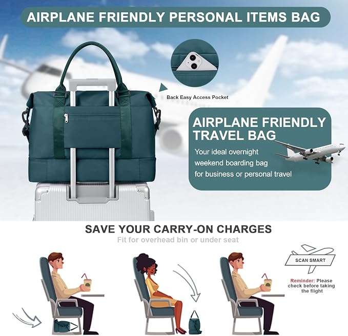 Weekender Bags for Women,Travel Duffle Overnight Bag with Shoe Compartment | Personal Item Carry On Bag,Gym Bag,3 Pcs Set - Image 8