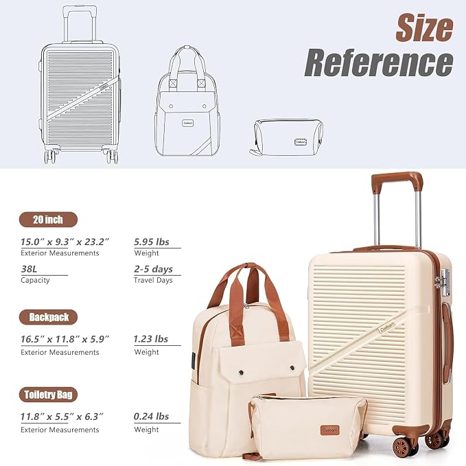 Cosbarn Carry On Luggage 22x14x9 Airline Approved, 20 Inch Carry on Suitcases with Wheels, ABS Lightweight Carry-on Luggage, Travel Suitcase Set with Wheels and TSA Lock - Image 6