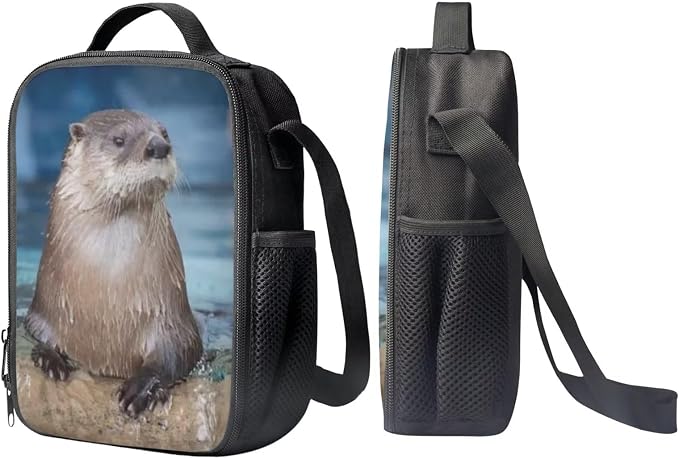 Kids Novelty Animal Backpack and Lunch Box for Boys Girls Student Lightweight 17 Inch School North American River Otter Backpack with Lunch Bag Pencil Case Kids Comfy Padded Black Large Bookbag - Image 4