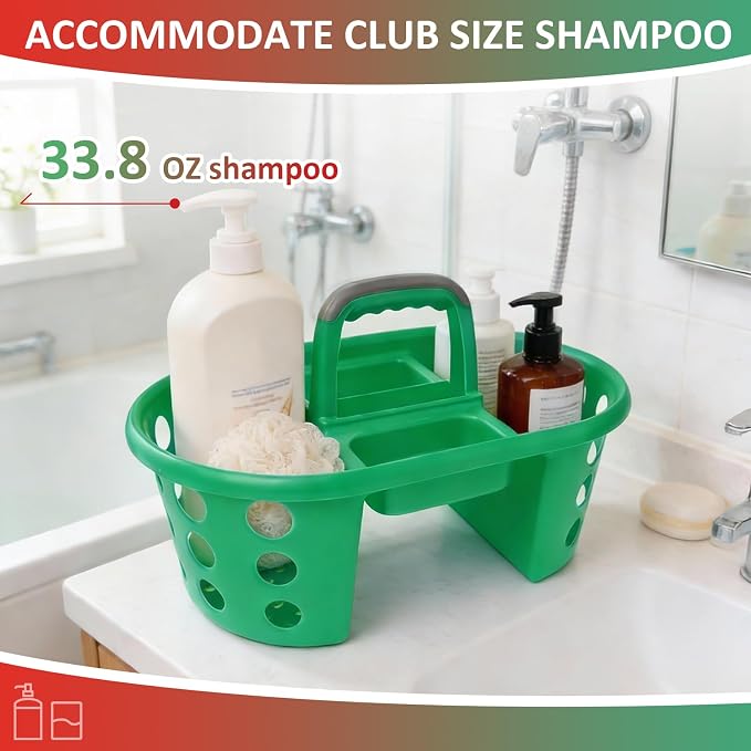 SIMPLYKLEEN Large Shower Caddy Portable 2PC - Made in USA Plastic Jumbo Size Dorm Storage Candy Tote with Handle Shower Organizer for Bathroom, Pantry, Kitchen, College Dorm, Green/Red - Image 4