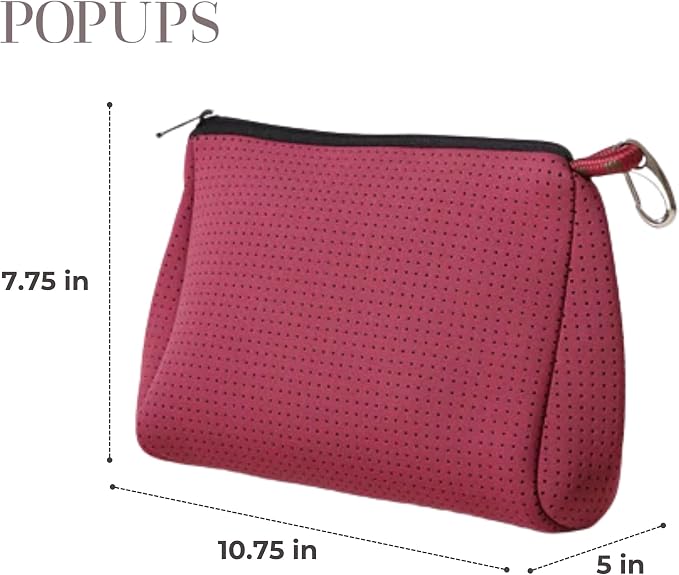 POPUPS Brand Large Makeup Bag with Zipper - Neoprene Machine Washable Travel Toiletry Cosmetic Organizer Pouch for Women (Basic Soft Plum) - Image 3