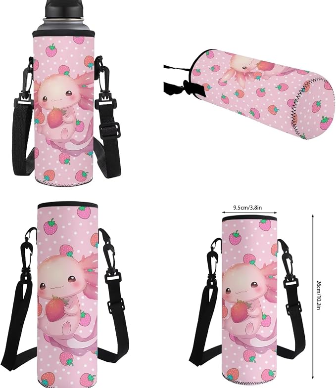 Personalized Axolotl Backpack with Lunch Box Kids Girls Custom Strawberry Bookbag for 1st Grade Elementary School Book Bags Primary Back Pack Lunch Bag Pencil Case Water Bottle Holder Set - Image 7