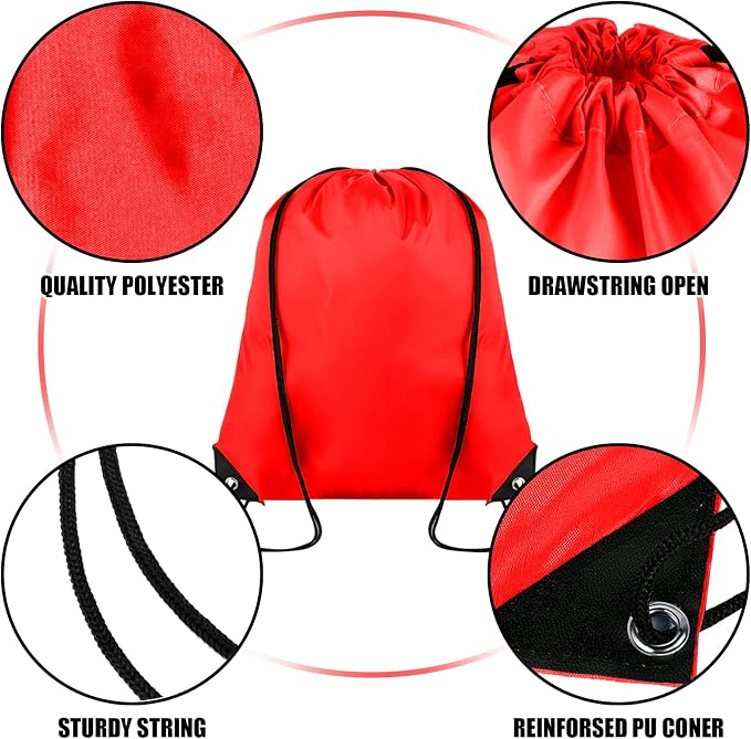 Grneric Drawstring Backpack Bulk 100Pcs Cinch Bag, Polyester Drawstring Bags for Gym Beach Sports Short Trip Party (Red) - Image 2