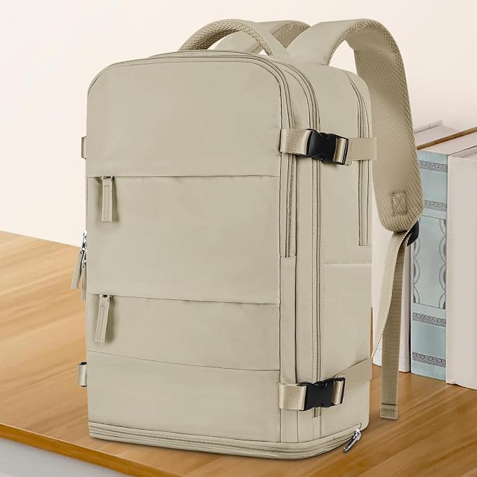 coowoz Large Travel Backpack For Women Men,Carry On Backpack Flight Approved,Hiking Backpack Waterproof Outdoor Rucksack Casual Daypack Fit 15.6 Inch Laptop Shoes Compartment (Khaki-L) - Image 2