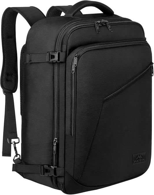 MATEIN Carry on Backpack, Extra Large Expandable Travel Backpack for Men | Airplane Approved, Weekender Bag for Women, mochila de viaje, Water Resistant, Lightweight Daypack for Flight, 40L, Black by MATEIN