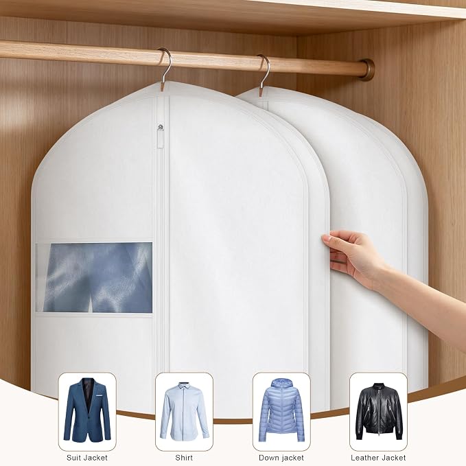 43" Premium Cotton Garment Bag for Hanging Clothes and Storage, Breathable Suit Bags for Closet Storage, Full Zipper Dust Cover with Clear Window for Suits, Jacket, 2 Pack - Image 5