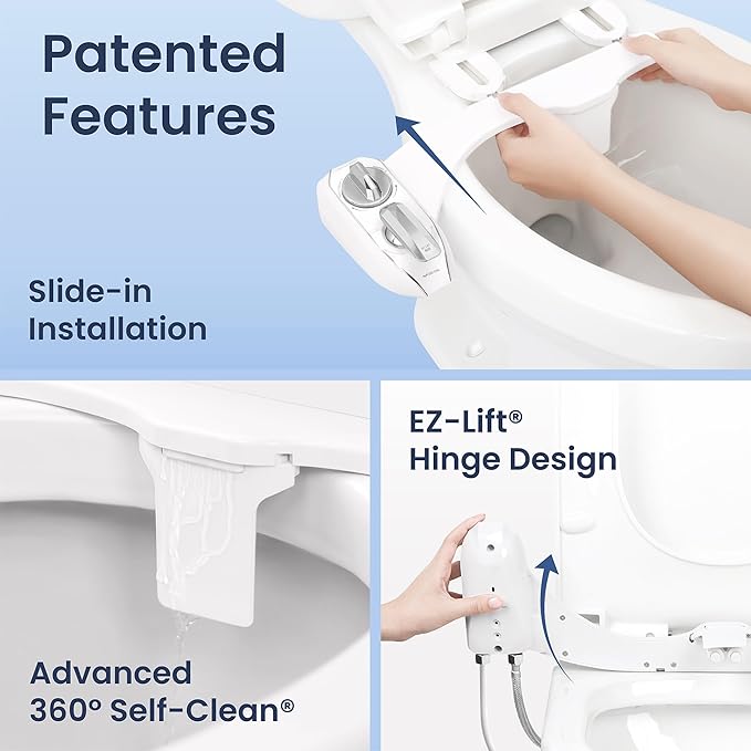 LUXE Bidet NEO 320 Plus - Warm Water, Dual Nozzle, Non-Electric Bidet Attachment for Toilet Seat, Patented Slide-In Install, 360° Self-Clean, EZ-Lift to Clean, Feminine & Rear Wash (White)