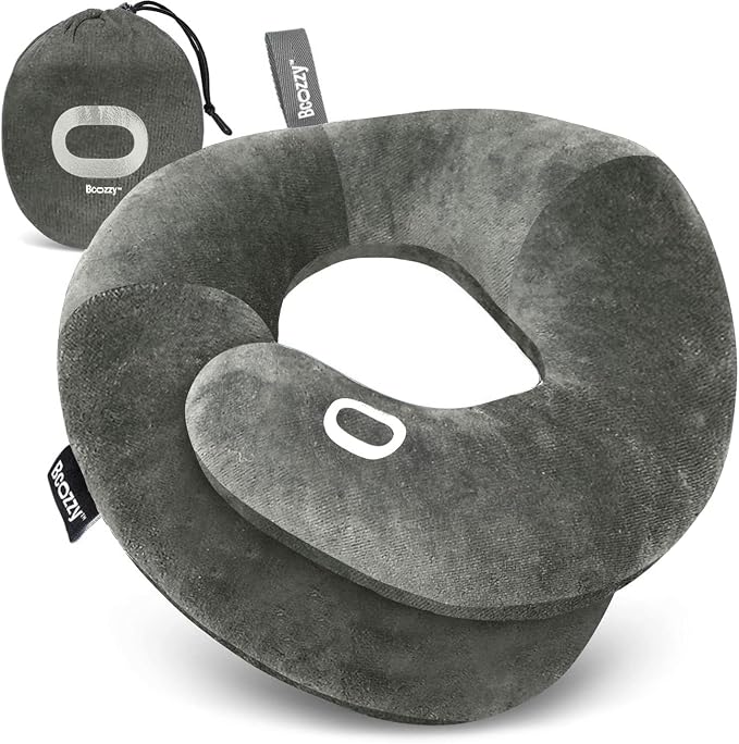 BCOZZY Organic Cotton Double Support Neck Pillow for Travel - 3 Ergonomic Positions for Head, Neck, and Chin Comfort - Ideal for Sleeping Upright on Flights, Cars, and at Home – Large, Gray by BCOZZY
