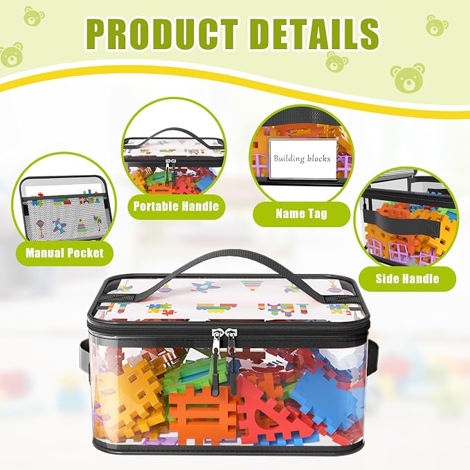 8 Packs Large Clear Toy Storage Bags with Labels, Handles, Zippers L | Large Capacity, Transparent PVC, Waterproof Dustproof, Space-saving, Portability for Building Blocks, Puzzle, Dolls, Travel - Image 3