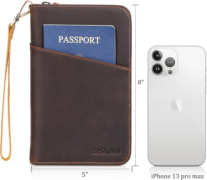 Polare Full Grain Leather Travel Passport Holder RFID Blocking Cover Case Travel Document Organizer Wallet Holders 2 Passports With YKK Zipper - Image 4