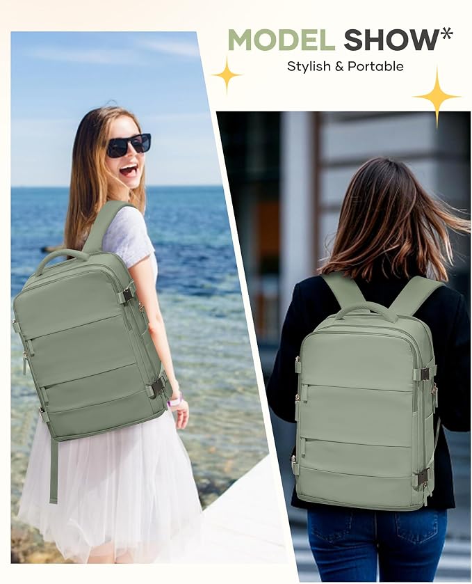 coofay Large Travel Backpack For Women Men Airline Approved Carry On Backpack Flight Approved Waterproof Sports Luggage Backpack Casual Daypack Small Hiking Backpacks Grey Green - Image 2