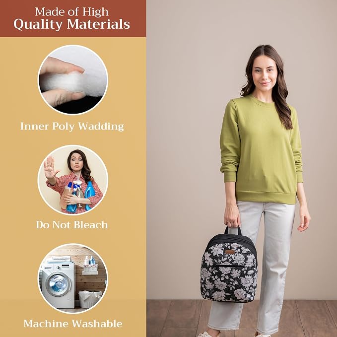 Maison d' Hermine Backpack for Women Men Cotton Shoulder Multipurpose Rucksack with Small Pouch Lightweight Multi Pocket Bag for Travel Work Perfect for Spring Summer (Pretty Autumn - Black) - Image 2