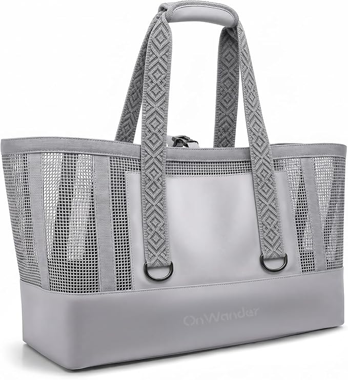 Large Mesh Beach Bag, Waterproof Bottom Tote, Structured Design Waterproof Pocket, Sandproof Pool Bag for Cruise Gym by OnWander