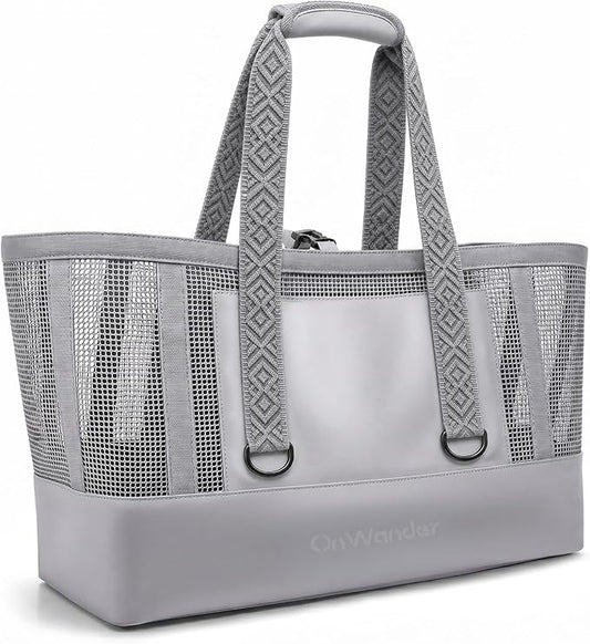 Large Mesh Beach Bag, Waterproof Bottom Tote, Structured Design Waterproof Pocket, Sandproof Pool Bag for Cruise Gym by OnWander