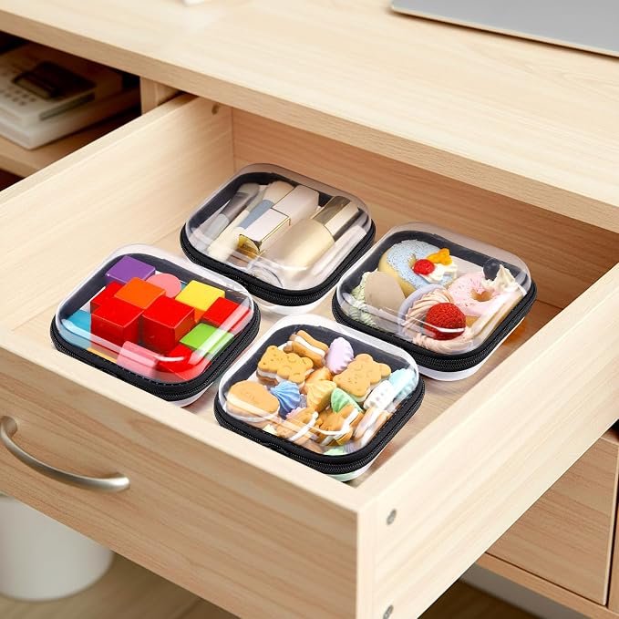 Sanwuta 6 Pcs Clear Hard Zipper Case Plastic Zipper Pouches Transparent Makeup Bag Pencil Case Pouches Toiletry Diaper Bag for Travel Toy Storage Organizer Bins(Black,5 x 5 x 2 Inch) - Image 5