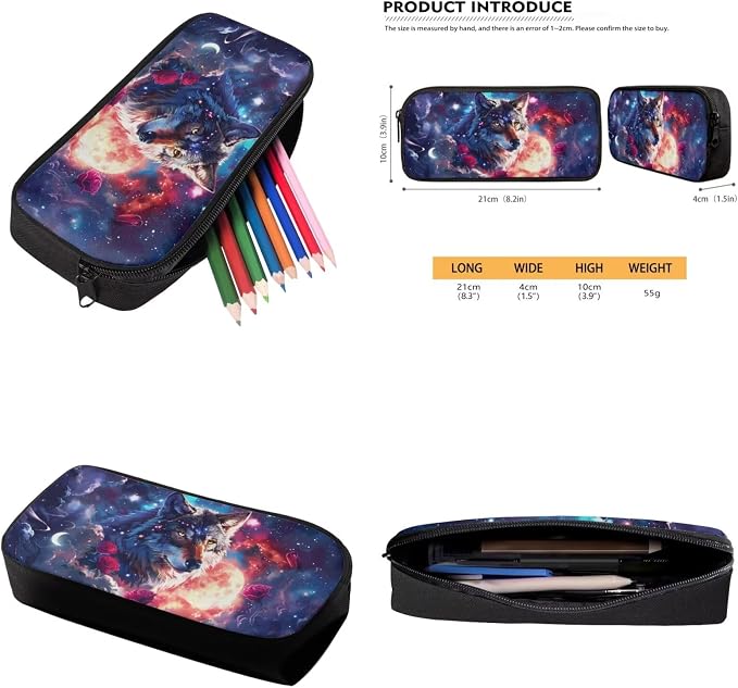 Galaxy Wolf Backpack for Girls Kids Backpack with Lunch Box Water Bottle Carrier and Aesthetic Pencil Case 4PCS Set Bookbag with Compartments for School 17 inch Large Capacity School Bag - Image 6