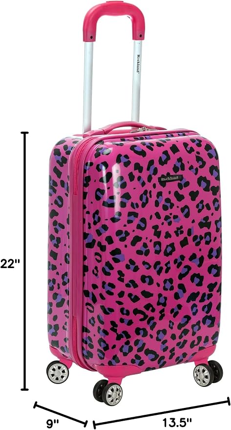 Rockland Safari Hardside Spinner Wheel Luggage, Carry-on 20", Magenta Leopard - Image 4