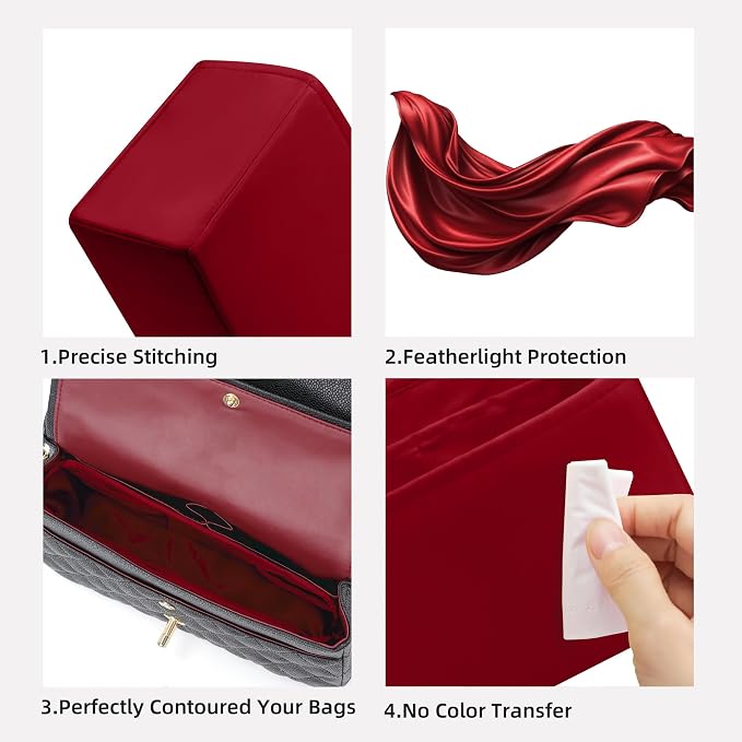 DGAZ Silk Purse Organizer Insert For Lady-Dior Micro/Mini/S/M/L bags，Silky Smooth Bag Organizer，Luxury Handbag & Tote Shaper（Wine Red，M） | Soft and Lightweight,Perfect Fit,Multi-pocket Storage,Bag Protector,Luxury Bag Care,Handmade,for Smooth Bag Organ... - Image 3