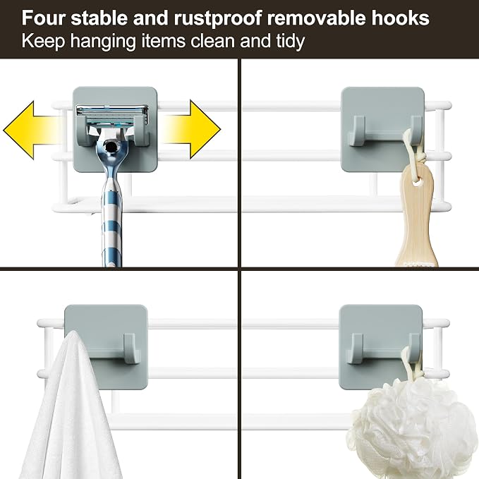 Orimade 4 Tier Adjustable Anti-slip Shower Caddy Over Shower Head, Rustproof Bathroom Hanging Organizer With 4 Hooks for Razor, No Drilling Shower Shelves Storage Rack, White - Image 7