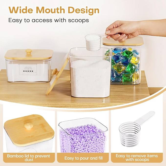 Homde Clear Laundry Detergent Dispenser: 3+2 Pack Reusable Pods Container with Lids for Dryer Balls - Plastic Sheets Holder Set for Scent Booster - Image 4