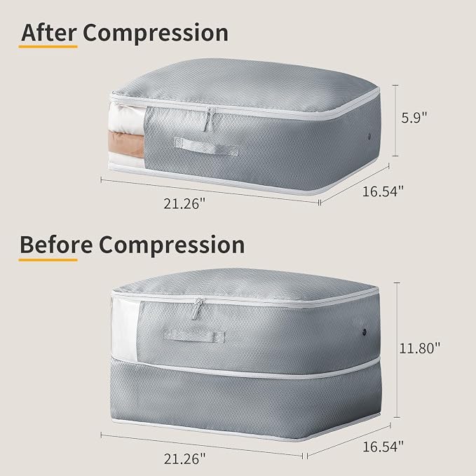 DIMJ Comforter Storage Bag - Large Capacity Ultra Space Saving Self Compression Organize for Duvet, Pillow, Bedding, Blanket Storage Organizer Nylon Compression Bags, Sheet Storage with Zipper, 4 Pack - Image 4