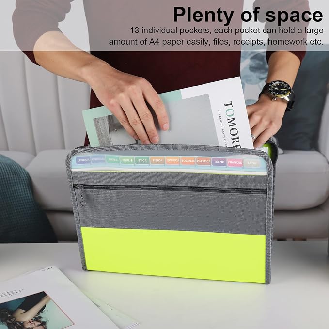 NAFY Expanding File Folders, 13 Pockets Document Organizer with Zipper, A4 Letter Size Portable Accordion Expanding File Folders with Multicolor Labels for Home Office School Supplies (Mix 4 Color) - Image 2