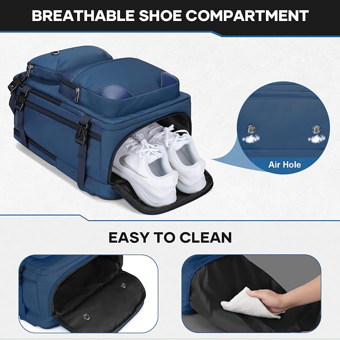 Maelstrom Travel Backpack for Men Women, 35L Carry on Backpack for Traveling on Airplane,with Belt Bag&Shoe Compartment,Waterproof Laptop Backpack fit 17”Laptop-Navy Blue, Large - Image 6