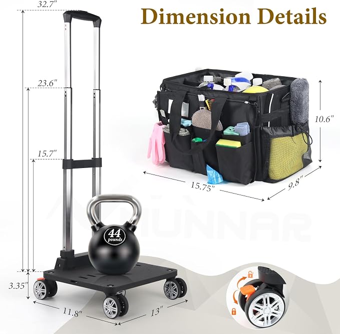 Rolling Cleaning Caddy Bag with Detachable Trolley, Multi-Functional Portable Cleaning Cart Supplies Organizer for Housekeeping and Domestic Cleaning, Cleaning Caddy with Wheels, Black - Image 4