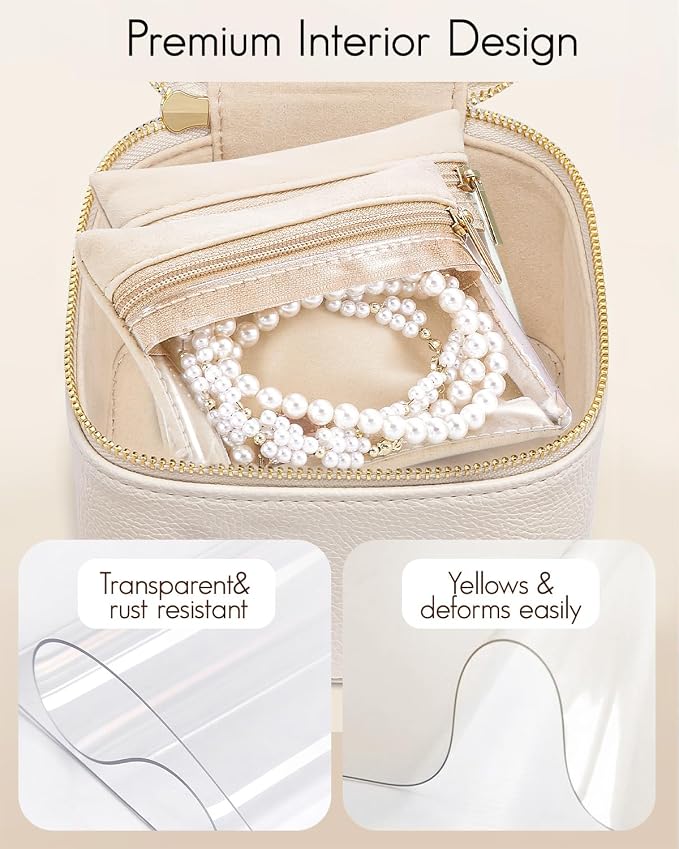 VLANDO Travel Jewelry Case,Valentines Gifts,Small Jewelry Box Organizer,Travel Jewelry Storage with 6 Velvet Jewelry Zipper Pockets, Birthday Gifts for Women Girls (White) - Image 2