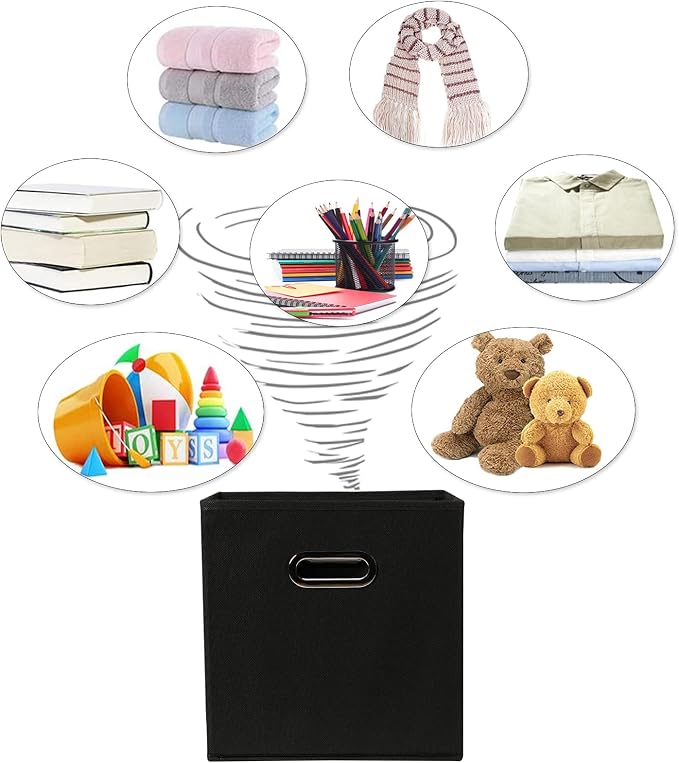 Fabric Cloth Storage Bins,Fabric Cube Organizer with Dual Handles Foldable Cube Storage Baskets for Home Bedroom Storage,Set of 6, Black - Image 4