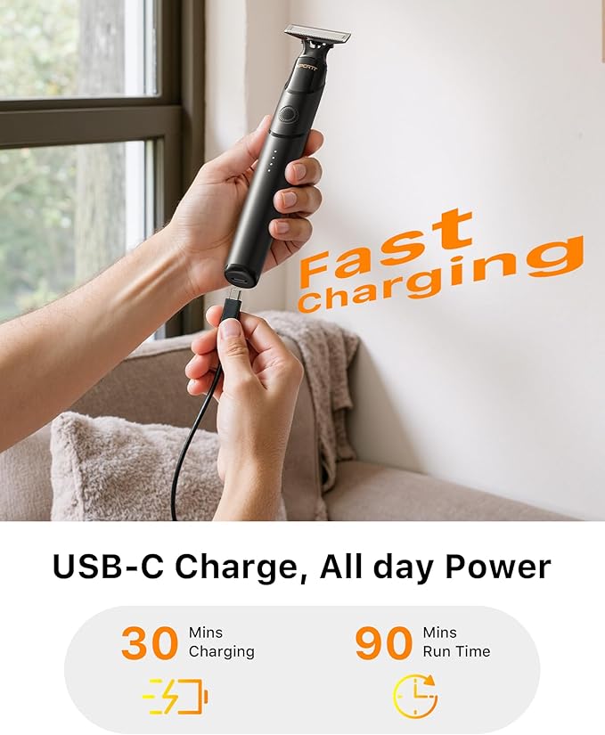[2025 Upgraded Beard & Body Hair Trimmer for Men [All-in-One] USB-C Fast Charging, Groin & Ball Hair Painless Electric Shaver, Travel Razors, Waterproof Wet/Dry Groomer, Black(Lite)