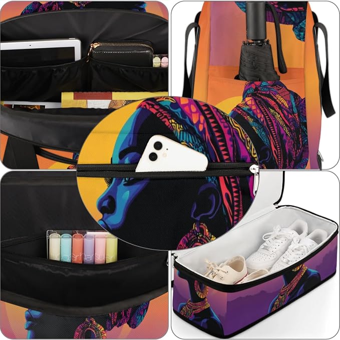 African American Women Foldable Travel Duffel Bag, Expandable Weekender Overnight Carry on Bags with Shoe Compartment Sport Tote Gym Luggage for Women Men - Image 6
